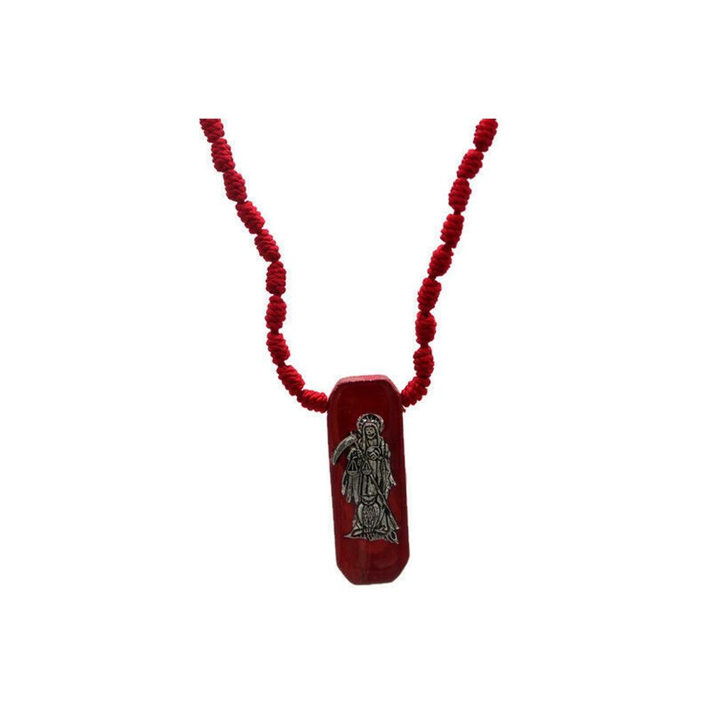 Santa Muerte Knotted Rope Necklace Red Color